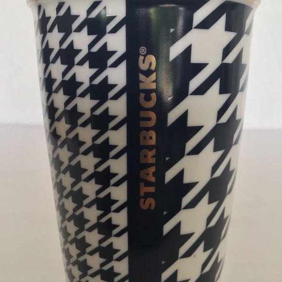 STARBUCKS 2015 HOUNDSTOOTH TUMBLER NAVY AND GOLD CERAMIC COFFEE 12 FL OZ TUMBLER - Picture 9 of 10